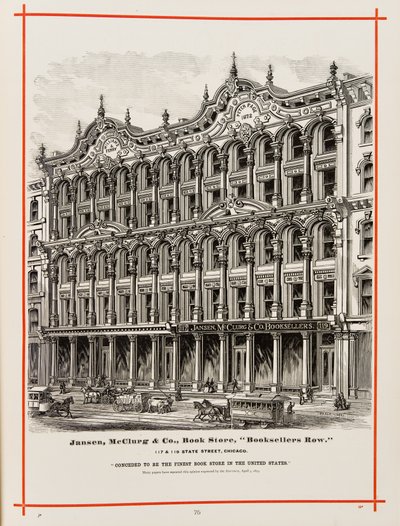 Jansen, McClurg and Company bookstore at 117 and 119 State St., Chicago, Illustration in The Merchants and Manufacturers of Chicago Illustrated, 1873 by American School
